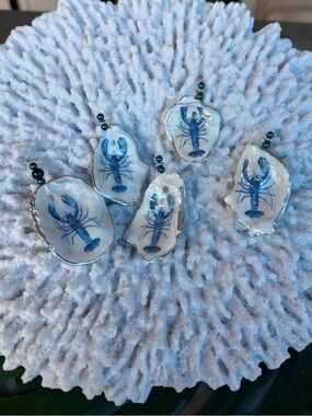 Blue lobster oyster ornaments set of 5